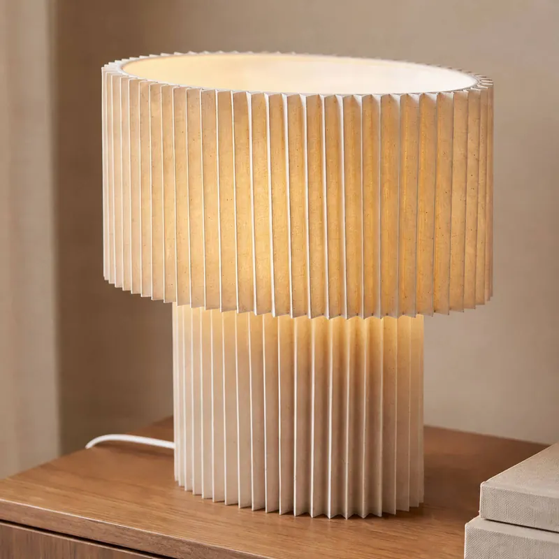 Lampa stołowa Lindby Tazia, kolor naturalny/biały, len, wysokość 38 cm
