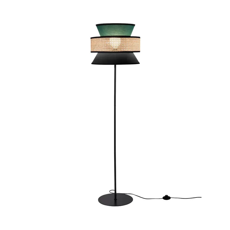 Lampa podłogowa Gazebo, zielona/czarna/naturalna, 147 cm, tkanina/rattan