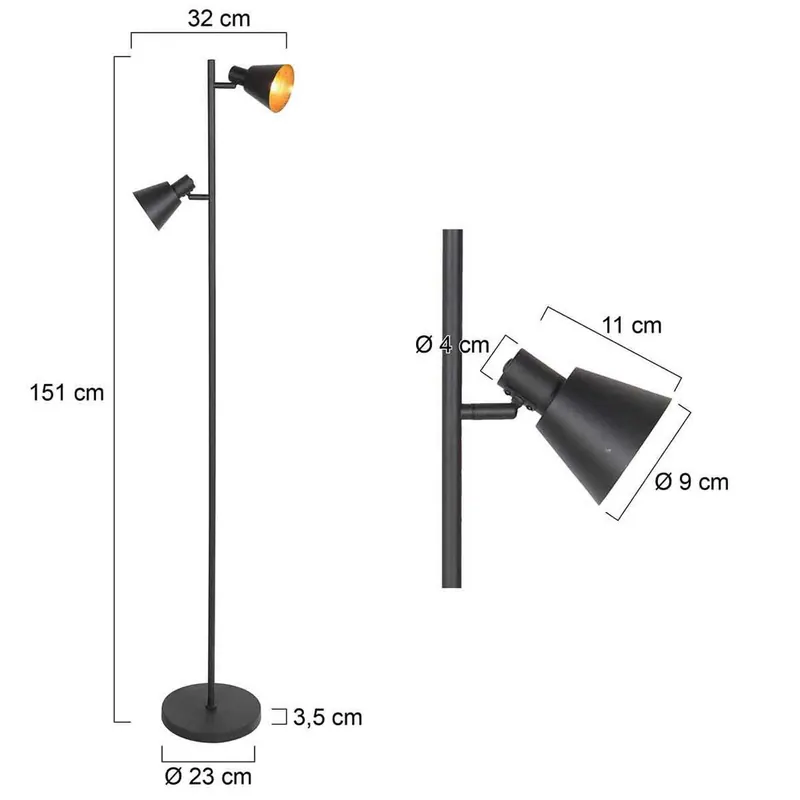Lampa stojąca Oeroe, 2-punktowa, czarna, metal, E14