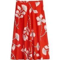 White Stuff Clemence Linen Blend Skirt Red Printed Maat: 24 | Midi Rokken Outlet | Dames | Wit