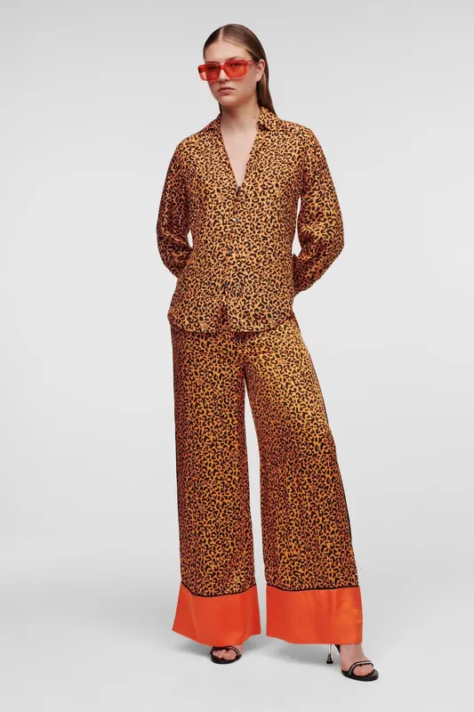 Karl Lagerfeld Leo Printed Wideleg Pants Karl Leopard Orange Maat: 44 | Wijde Broeken Outlet | Dames | Oranje