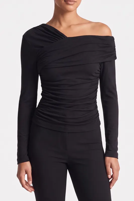 GUESS Astrid Asymetric Dra Jet Black A996 Maat: S | Longsleeves Outlet | Dames | Zwart