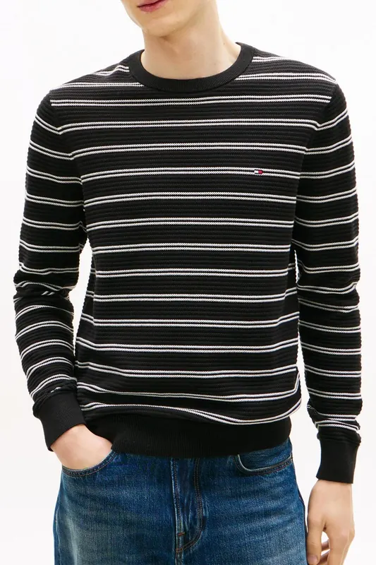 Tommy Hilfiger Seasonal Structure Crew Black/ivory Petal Maat: XL | Sweaters Outlet | Heren | Zwart