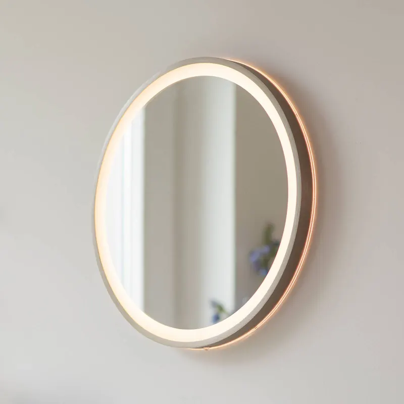 Lustro ścienne LED VIDRO, brązowe, Ø 46 cm, powerbank, przełącznik