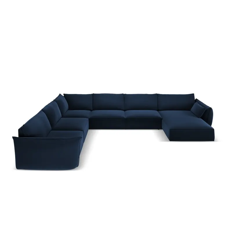 Ciemnoniebieski aksamitny narożnik (lewostronny/w kształcie litery U) Vanda – Mazzini Sofas