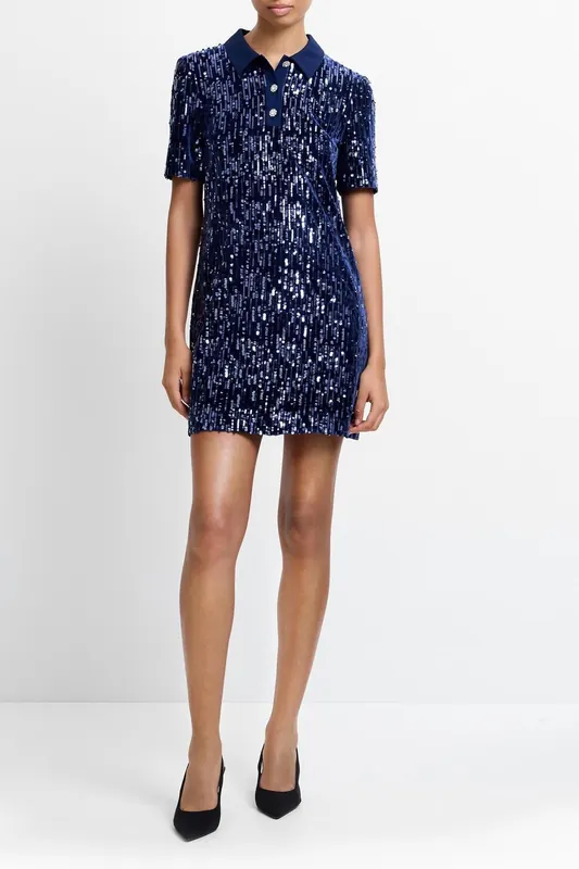 French Connection Trinny Velvet Sequin Celestial Blue Celestial Blue Maat: L | Maxi Jurken Outlet | Dames | Blauw