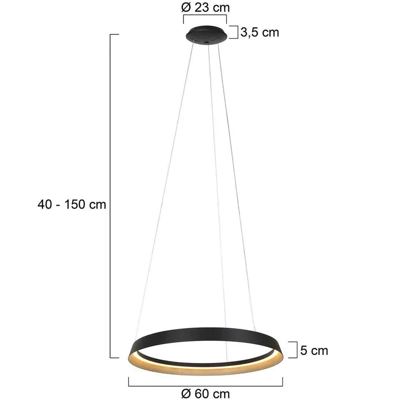 Lampa wisząca Ringlux LED, 1-punktowa, czarna, metalowa