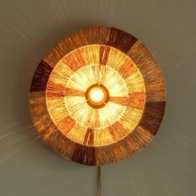 GOOD & MOJO lampa ścienna Serengeti, Ø45cm, brązowy, juta, wtyczka