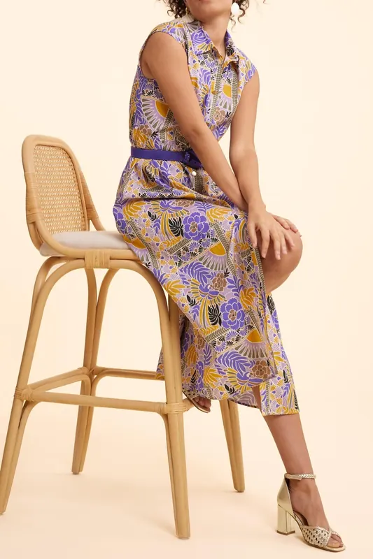 ICode Mauve Long Shirt-dress With Parrot Print Parma Maat: 34 | Maxi Jurken Outlet | Dames | Paars