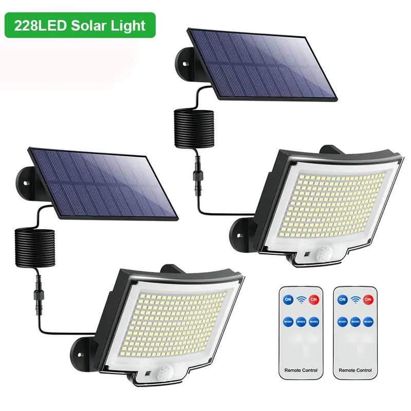 Lampy solarne LED 228/328 Zewnętrzna lampa ścienna z czujnikiem ruchu PIR IP65 Wodoodporna lampa uliczna z pilotem do oświetlenia ogrodu