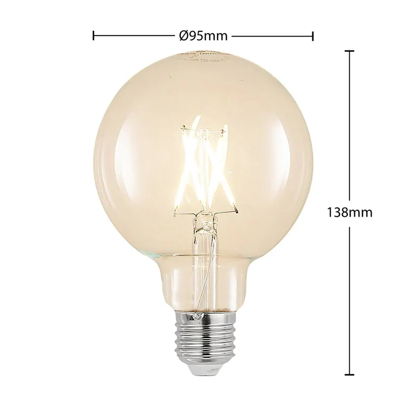 Żarówka LED G95 E27, 4 W, 2700 K, żarnik, przezroczysta, ściemniana