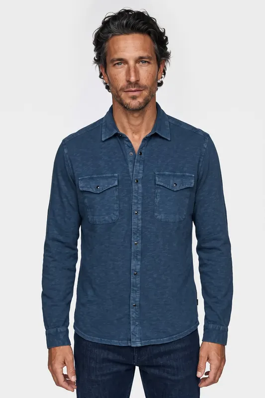 John Varvatos Arvon Ls Knit Western Shirt In Vintage W Pacific Blue Maat: XL | Casual Overhemden Outlet | Heren | Blauw