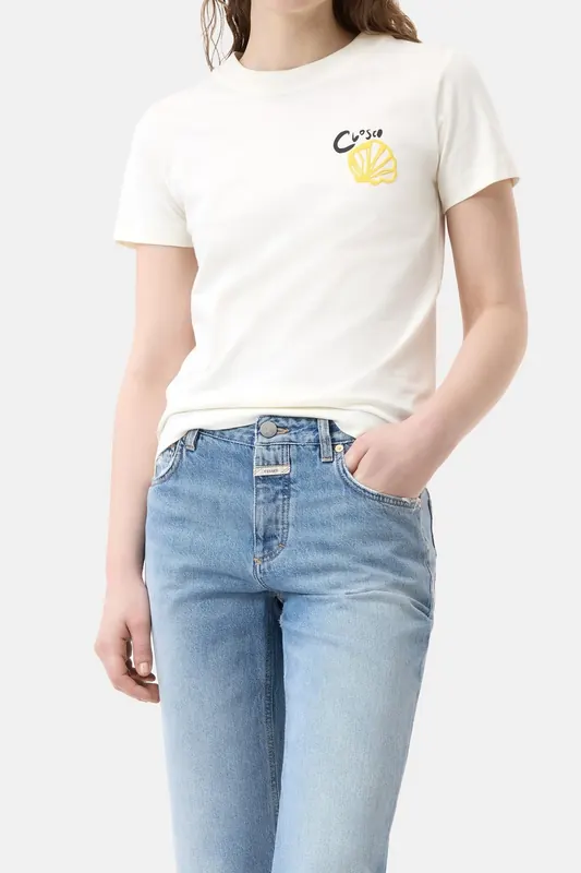 Closed Embroidered T-shirt Ivory Maat: XS | Tops Outlet | Dames | Wit