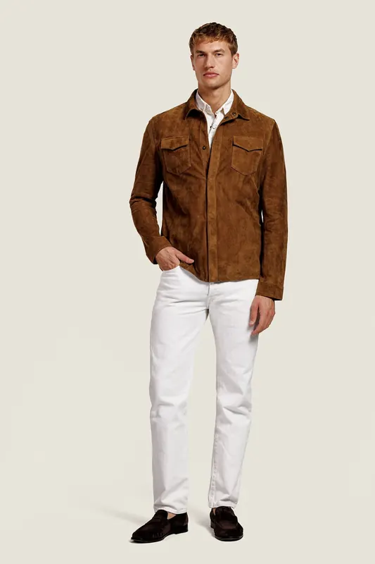 ALTER EGO Robert Suede Overshirt Blouse Cinnamon Maat: S | Leren Jassen Outlet | Heren | Bruin
