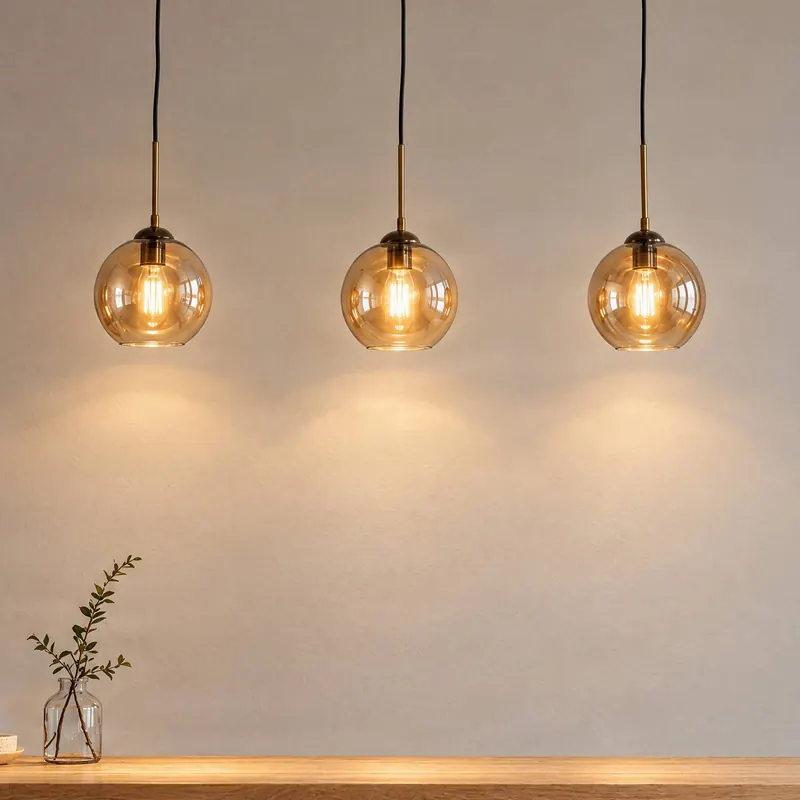Lampa wisząca Lindby Sofian, bursztyn, szkło, 100 cm, 3-punktowa.