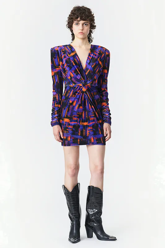 Marcell von Berlin Ruched Velvet Dress Paint Print Maat: 36 | Mini Jurken Outlet | Dames