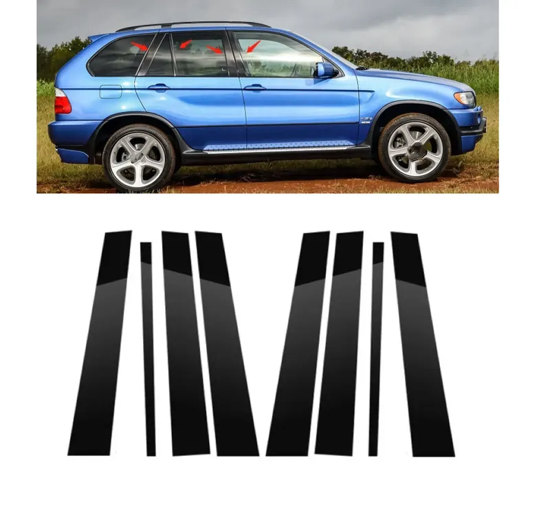 8szt Naklejki na słupki szyby samochodowej do BMW X5 E53 2000 2001 2002 2003 2004 2005 2006