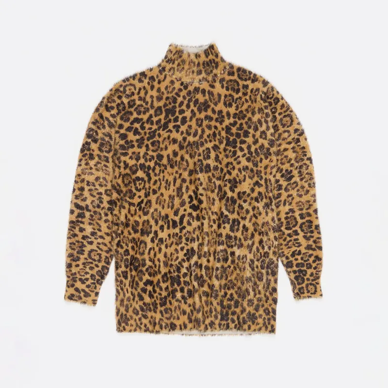 Sweter sztuczne futerko długi Leopard naturalny