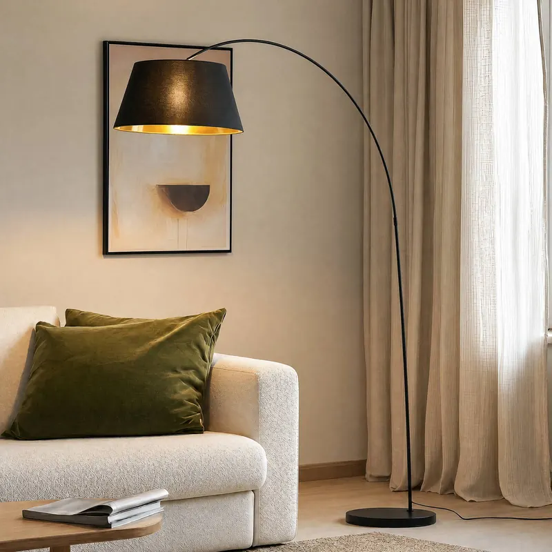 Lampa stojąca Lindby Esti, czarny/złoty, tkanina, wysokość 192cm