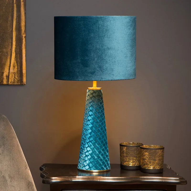 Lampa stołowa EXTRAVAGANZA VELVET, turkusowa, wysokość 47 cm, materiał tekstylny