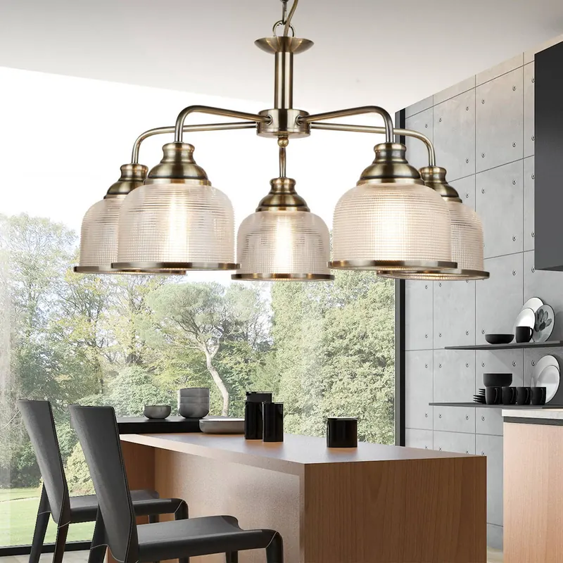 Lampa wisząca Bistro II 5-pkt. mosiądz/szkło