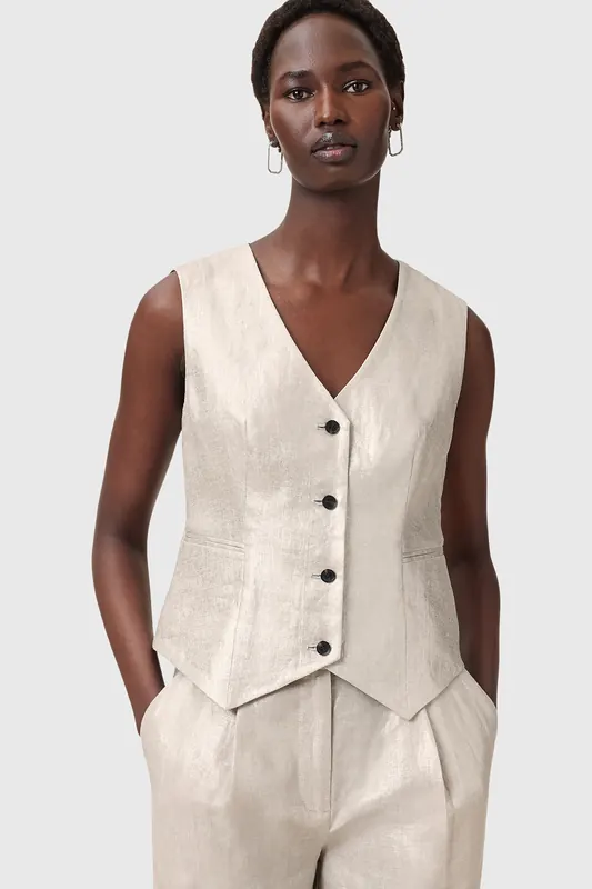 AllSaints Averie Waistcoat Silver Grey Maat: 10 | Gilets Outlet | Dames | Zilver
