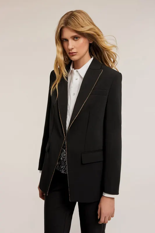 Motivi Crepe Fabric Jacket With Metal Chain Detail Black Maat: 40 | Blazers Outlet | Dames | Zwart