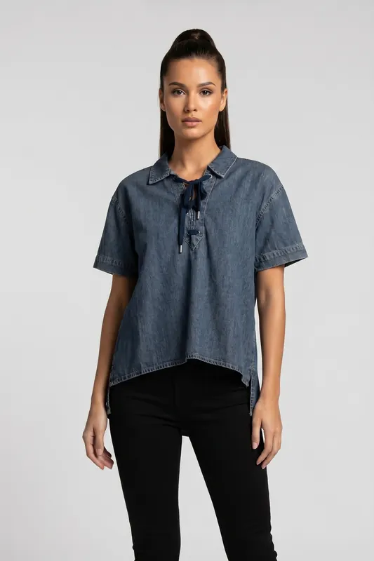 Summum Woman Denim Top Light Cotton Origin Vintage Blue Denim Maat: 38 | Tops Outlet | Dames | Blauw