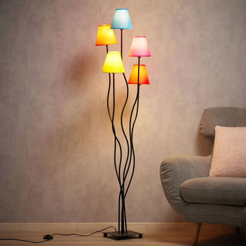 Tekstylna lampa stojąca Colori, 5-punktowa, kolory