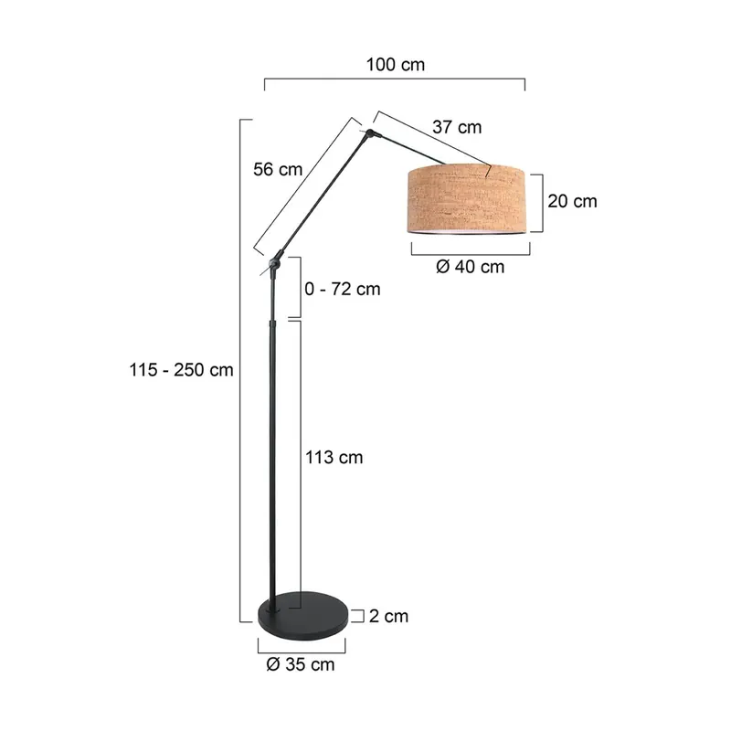 Lampa podłogowa Prestige Chic czarna/brązowa, wysokość 250 cm, korek