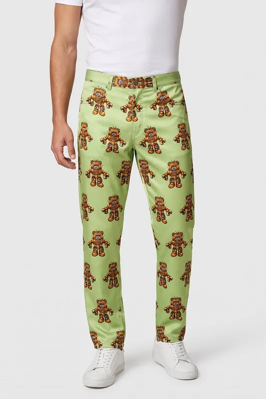 Moschino Viscose And Wool Trousers Robot Bear Green Maat: 50 | Broeken Outlet | Heren | Groen