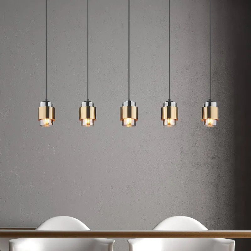 Lampa wisząca Milley, długość 105 cm, kolor mosiądz, 5-punktowa.