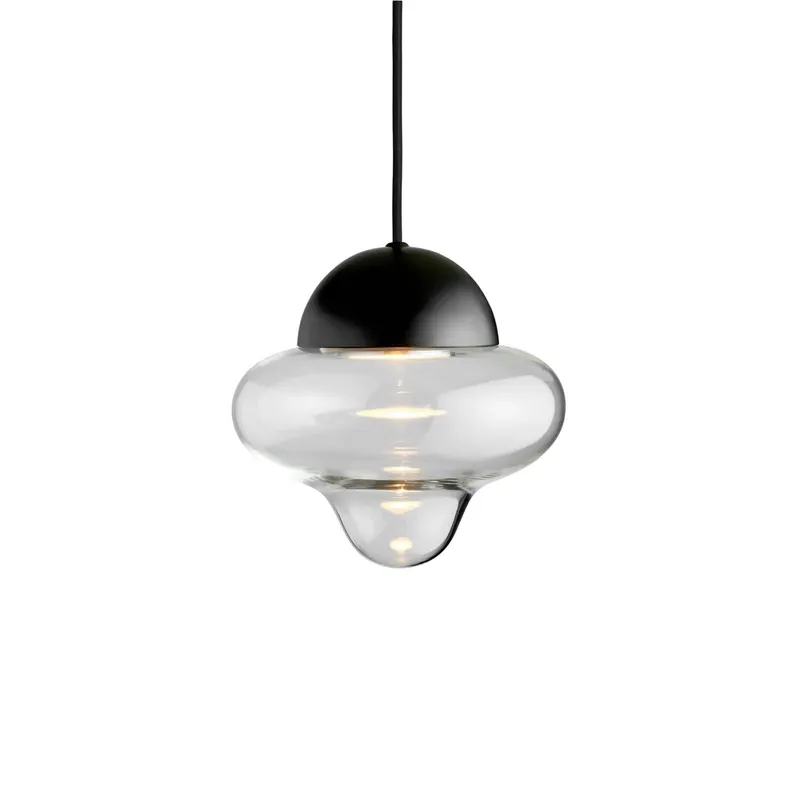 Żyrandol LED Nutty, przezroczysty / czarny, Ø 18,5 cm, szkło