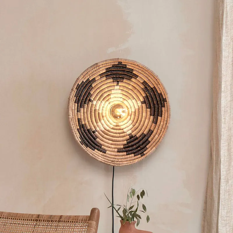 Lampa ścienna Good &amp; Mojo Andros, czarny/naturalny/biały, wtyczka