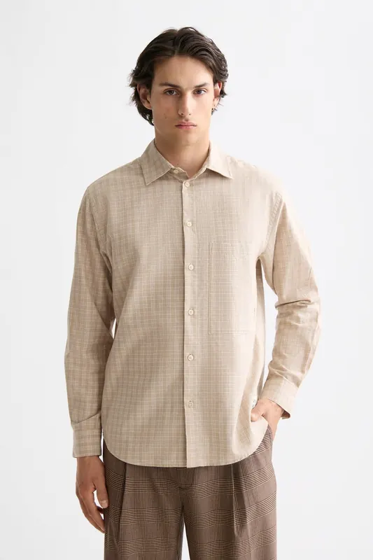 Scotch & Soda Lightweight Flannel Checked Shirt Plaza Taupe Check Maat: M | Casual Overhemden Outlet | Heren | Beige