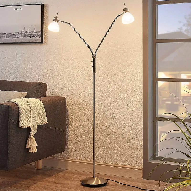Lampa stojąca Lindby Gwendolin, 160 cm, kolor nikiel, 2-punktowa.