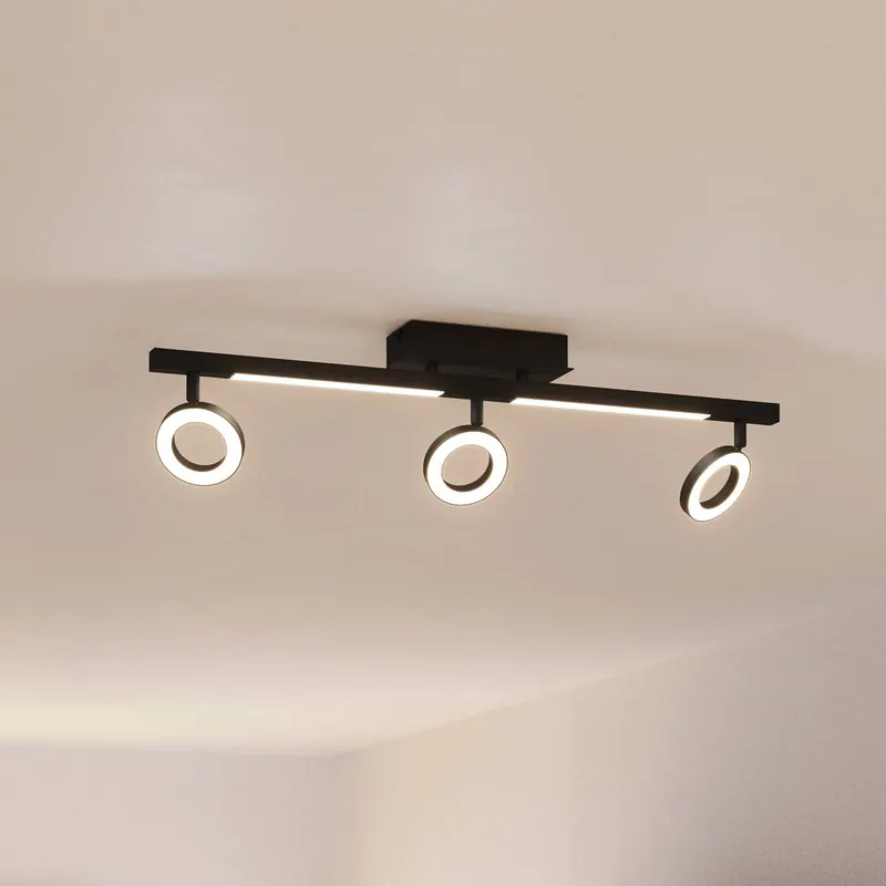 Reflektor sufitowy LED Cardillio 2 czarny z trzema Ringami