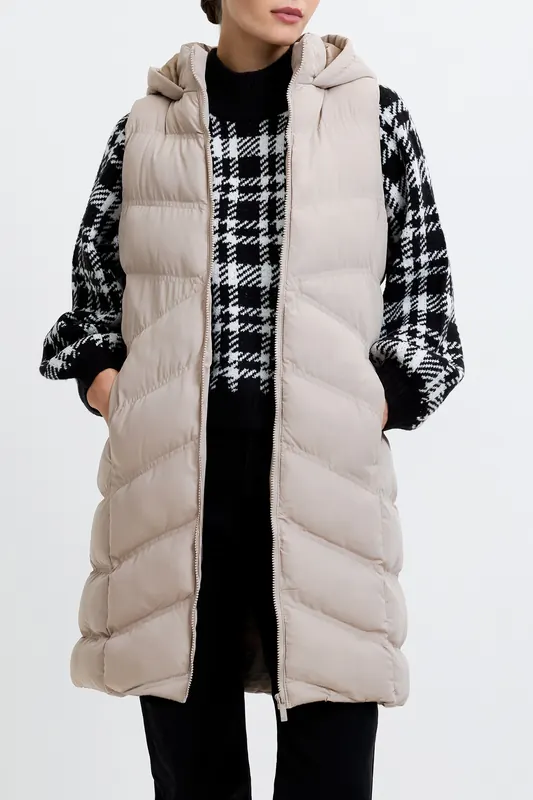 French Connection Gilet Row Hood Mid Putty Maat: M | Gilets Outlet | Dames | Beige