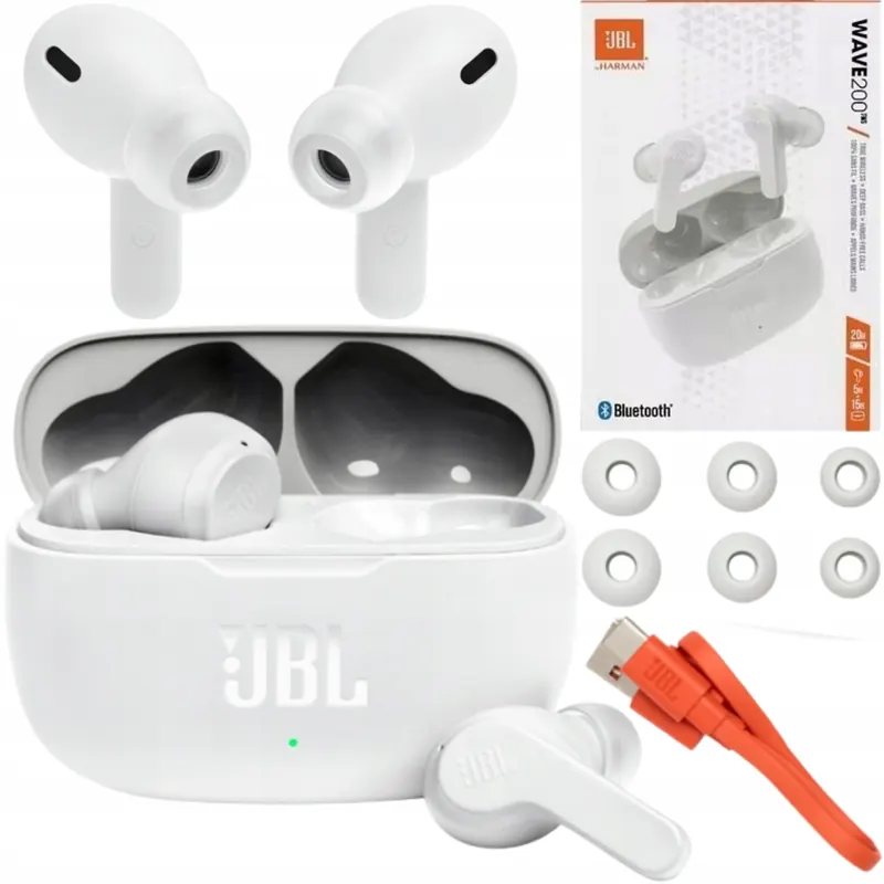 Słuchawki Bezprzewodowe Jbl Wave 200 Tws Dokanałowe Bluetooth Bass Białe