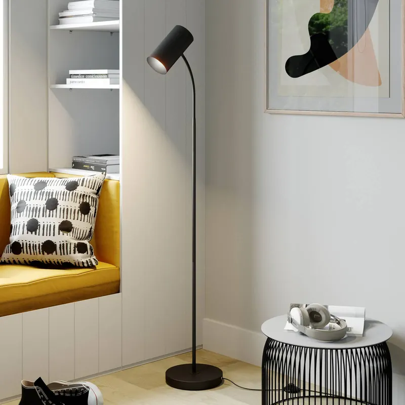 Lampa stojąca Lindby Karoli, czarna, 156 cm, metal, elastyczne ramię
