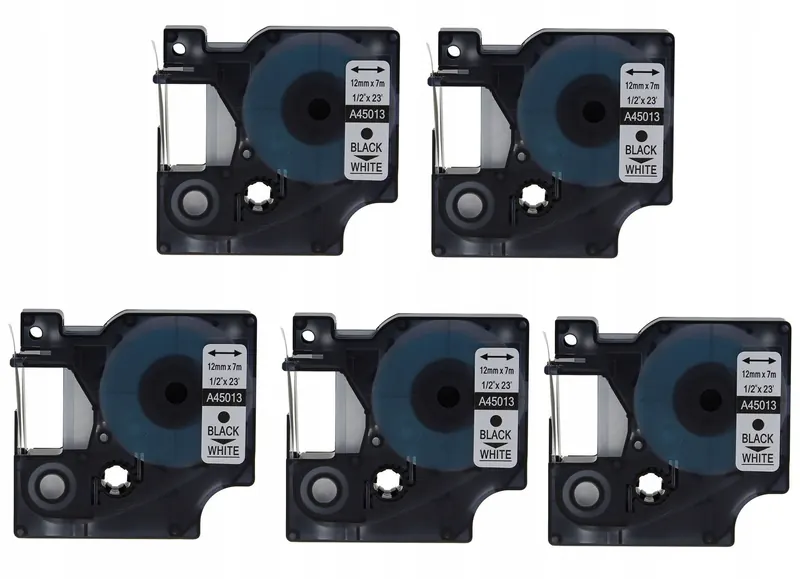 Zestaw 5x Taśma do Dymo D1 45013 12mm 7m biała taśma czarny napis S0720530