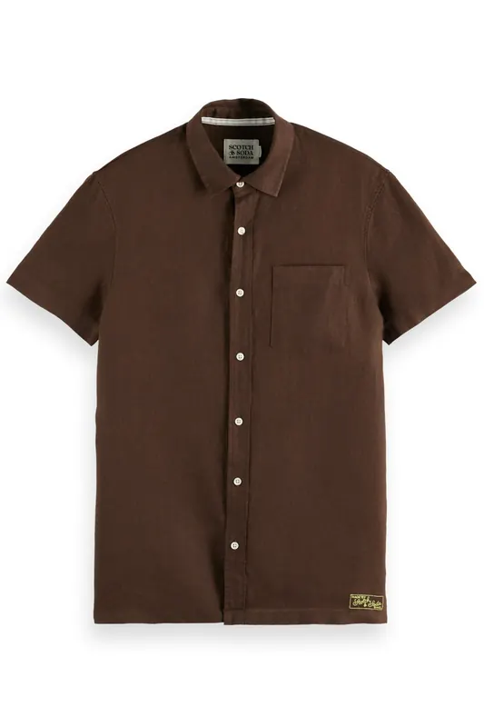 Scotch & Soda Core Seasonal - Regular-fit Short-sleeved Linen Shirt Demita Maat: M | Casual Overhemden Outlet | Heren | Bruin