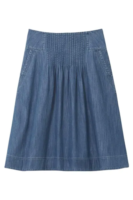 White Stuff Charlotte Denim Midi Skirt Mid Denim Maat: 14 PETITE | Spijkerrokken Outlet | Dames | Blauw