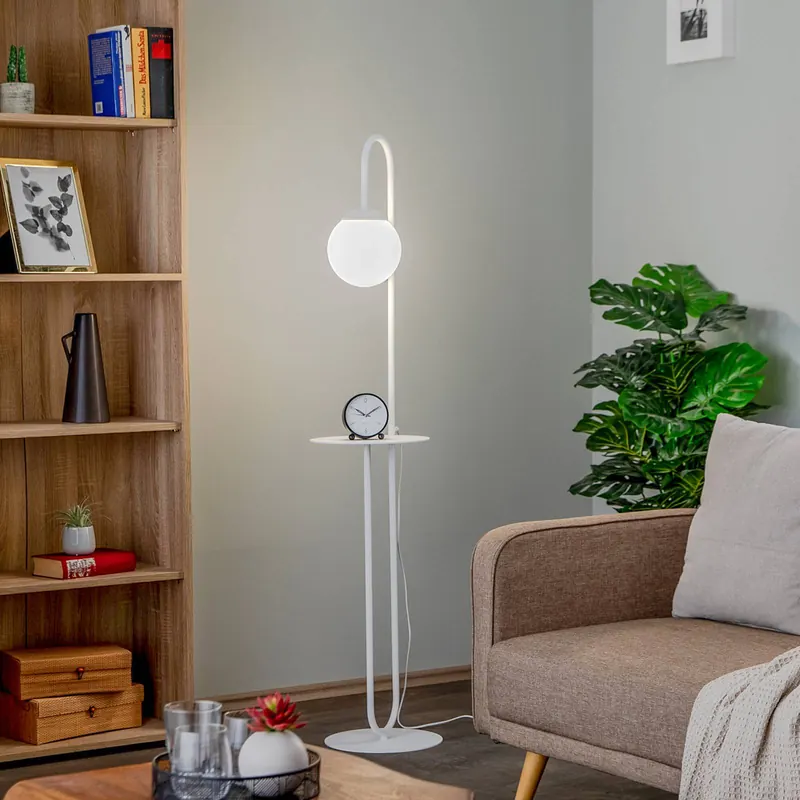 Lampa stojąca Bari, biała, metal, szkło