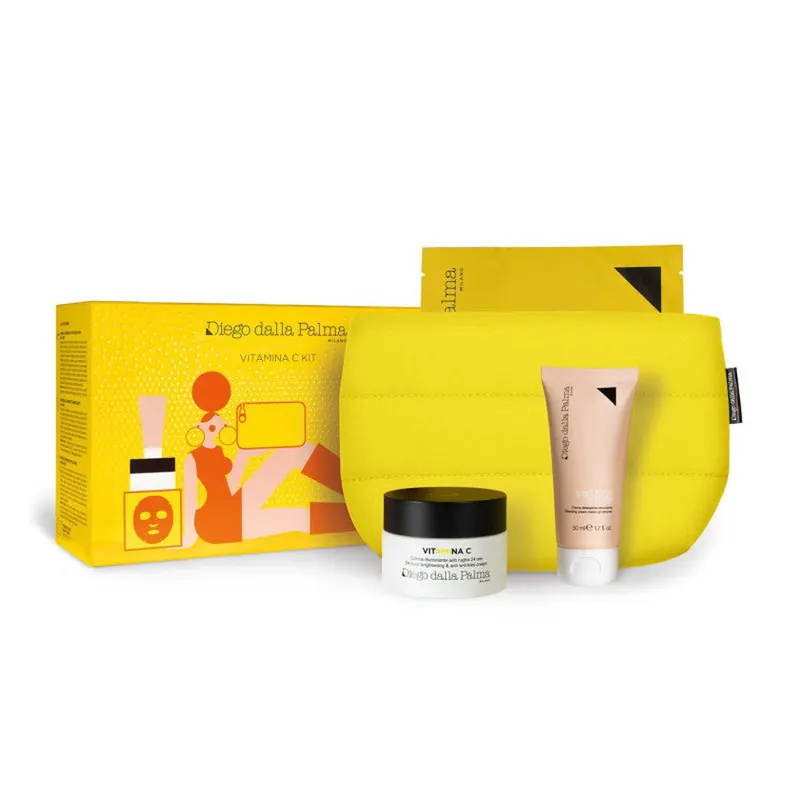 Diego dalla palma Zestaw Vitamina C Crema Anti zmarszczki 50ml + Maschera Full Size + Krem do mycia twarzy 50ml + Yellow Pillow