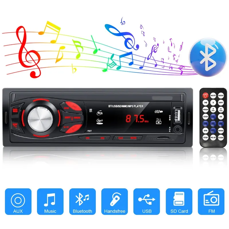 PHONEPACE Bluetooth Car Stereo 4x15W Car Audio Radio FM Odtwarzacz MP3 USB/SD/AUX Rozmowy w trybie głośnomówiącym z bezprzewodowym pilotem