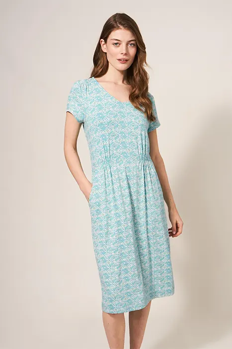 White Stuff Tallie Eco Vero Jersey Dre Ivory Printed Maat: 16 | Midi Jurken Outlet | Dames | Blauw