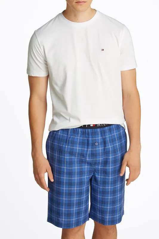 Tommy Hilfiger Ss Woven Pj Set White/grid Plaid Maat: S | Korte Broeken Outlet | Heren | Blauw
