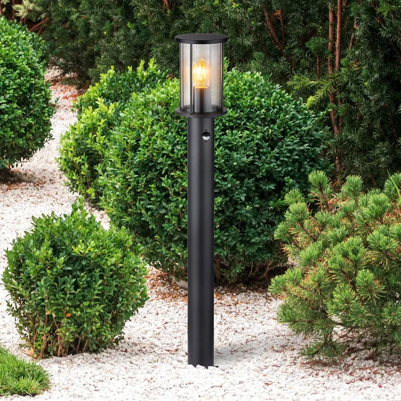 Słupek oświetleniowy Gracey, czarna, z czujnikiem, 100 cm, IP54, E27