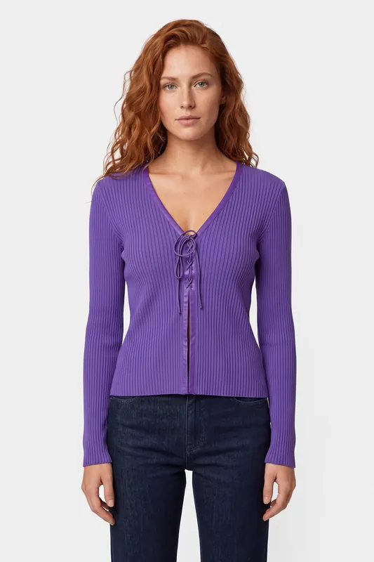 Moschino Bondage Lacing Wool Cardigan Blue Maat: 40 | Sweaters Outlet | Dames | Paars